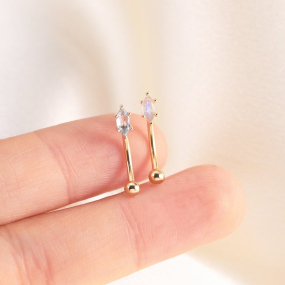 14K Solid Gold Moonstone Marquise Rook Ring, Swiss Blue