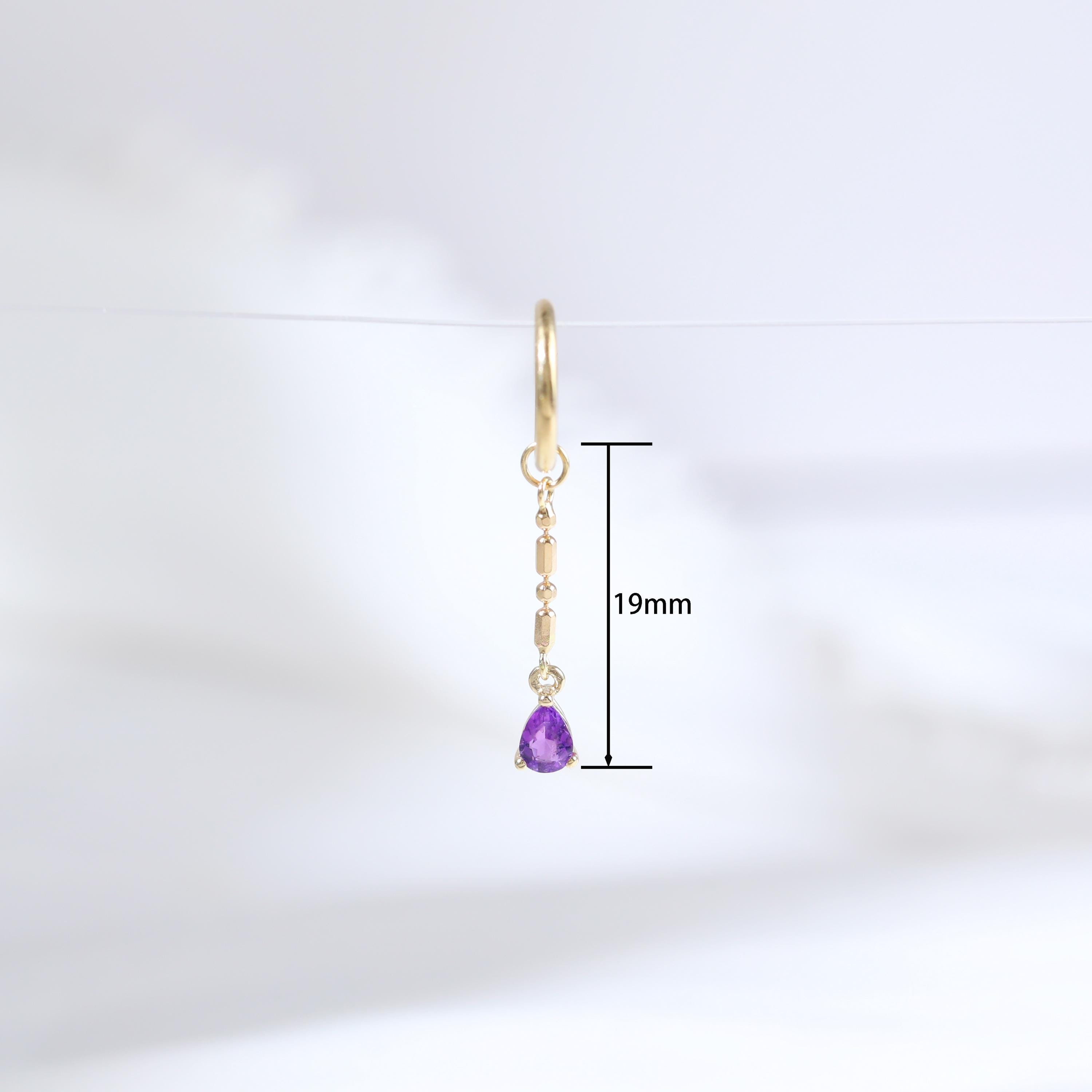 14Kソリッドゴールドダングルペアアメジストヘリックスチャーム
