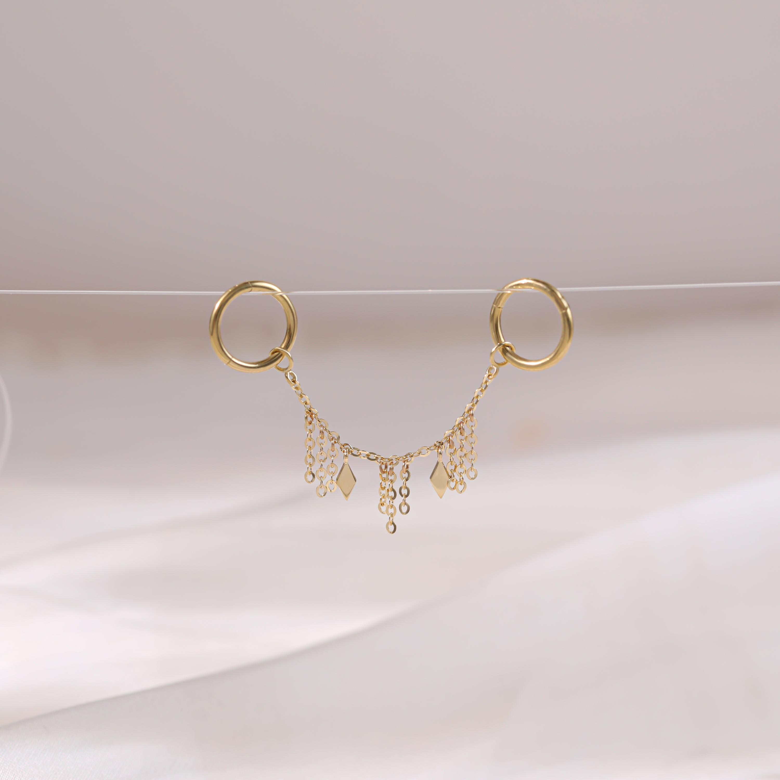 14K Solid Gold Dangle Kite Chain Attachment, Flat Kite Conch Helix ...