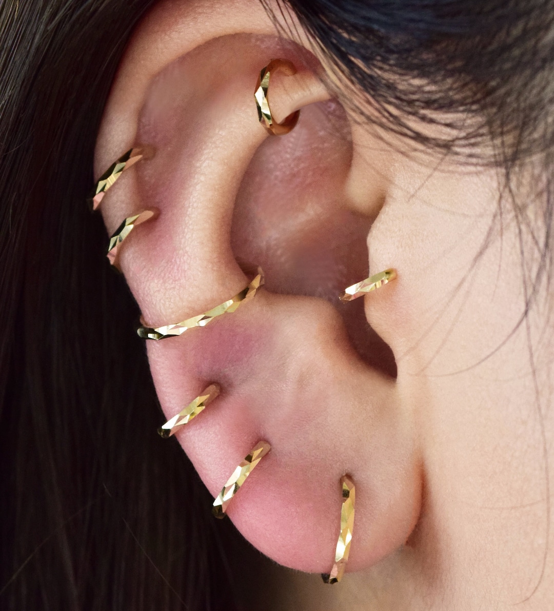 送税込【AMY O】Double Hoop Cartilage Earring ピアス (2色) ♪ Gold Cartilage Hoop Pave Earring | Helix, Rook, Tragus