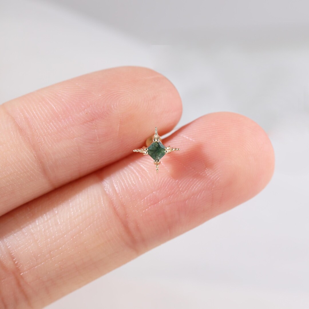 14Kソリッドゴールドモスアゲートスターフラットバックピアス