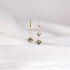 14K Solid Gold Square Moss Agate Dangle Charm, Helix Conch Lobe Rook Ring Earring Charm, Cartilage Huggie Clicker Belly Ring Piercing Charm
