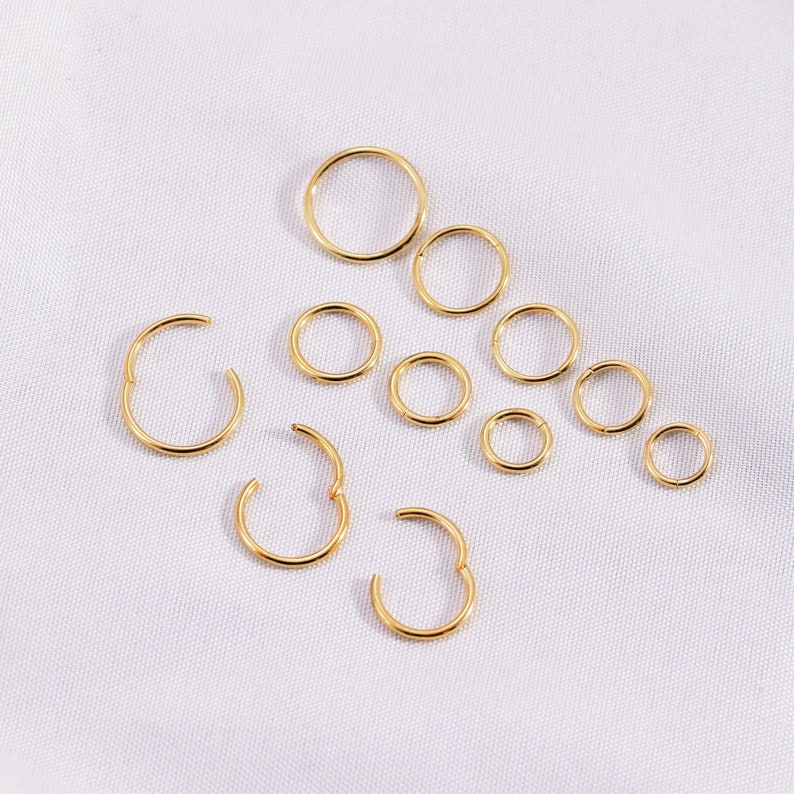 14K Solid Gold Huggie Seamless Hoop Hinged Cartilage Earring Tragus Helix Conch Hoops Earring Gold Nose Ring Dainty Cartilage Piercing Hoop image 8