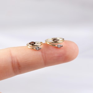 14K Solid Gold Alexandrite with Smoky Quartz Clicker, Gold Conch Daith Segment Hoop Ring Earring, Helix Cartilage Rook Nose Ring Piercing