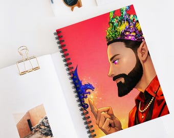 Ashitaka #635 / Colección de arte / Cuaderno del Rey Barbudo con Corona / Cuaderno de Rayas en Espiral