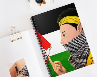 Ashitaka #144 / colección / Cuaderno espiral con la bandera de Palestina y una paloma