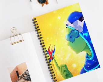 Ashitaka #205 / Cuaderno espiral de extraterrestre verde con mariposa / Arte cósmico con casco espacial