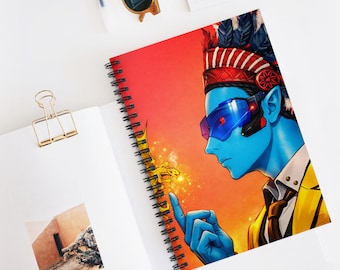 Ashitaka #117 | collection Blue Futuristic Shaman Spiral Notebook | Ruled Journal