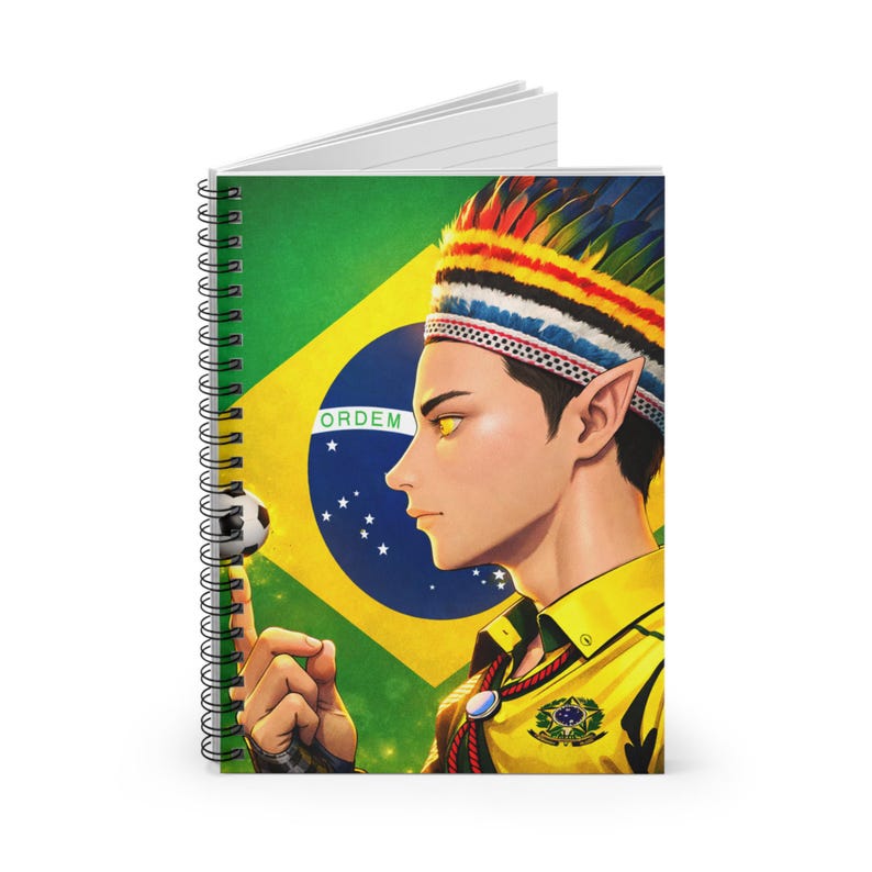 Ashitaka #99 / colección / copa del mundo / cuaderno espiral de guerreros del fútbol brasileño / ilustración de la bandera, líneas rayadas imagen 3