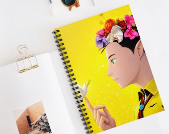 Ashitaka #15 | collection | Elf Character with Flower Crown Spiral Notebook | Yellow Illustrated Cover