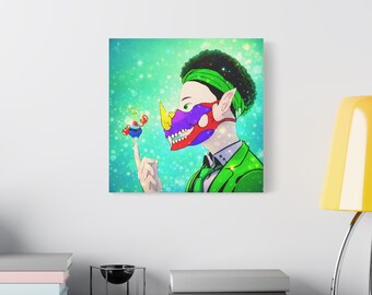 Ashitaka #112 / Colorido retrato de máscara Oni Lienzo mate