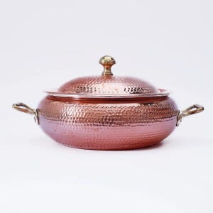 HandMade Hammered Copper Karahi Cooking Pot with Lid and Handles