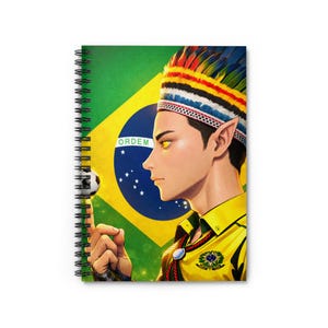 Ashitaka #99 / colección / copa del mundo / cuaderno espiral de guerreros del fútbol brasileño / ilustración de la bandera, líneas rayadas imagen 2