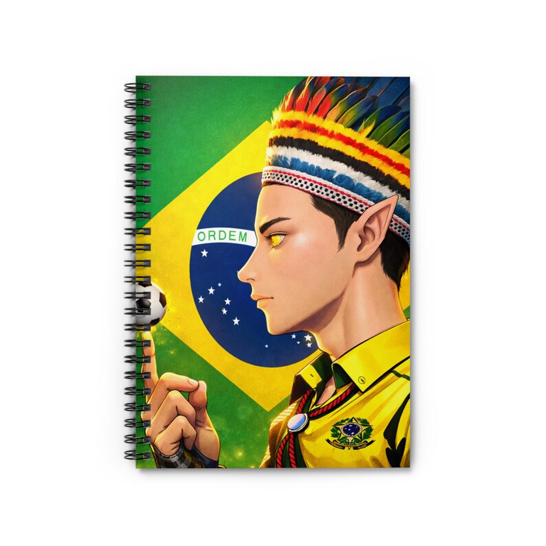 Ashitaka #99 / colección / copa del mundo / cuaderno espiral de guerreros del fútbol brasileño / ilustración de la bandera, líneas rayadas imagen 2