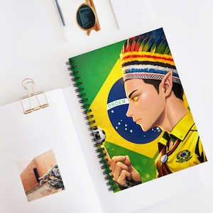 Ashitaka #99 / colección / copa del mundo / cuaderno espiral de guerreros del fútbol brasileño / ilustración de la bandera, líneas rayadas imagen 1