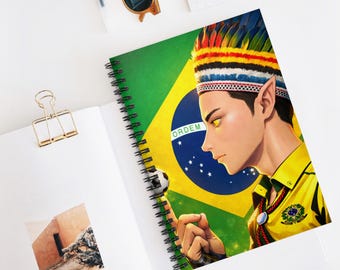 Ashitaka #99 | collection | world cup | Brazilian football Warrior Spiral Notebook | Flag Artwork, Ruled Lines