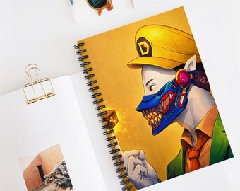 Ashitaka #75 | collection Cyberpunk Masked Character Spiral Notebook | Ruled Journal, Yellow Cap Art