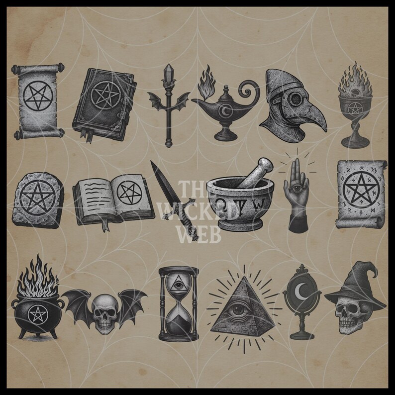 Occult Relics Clipart PNG Bundle – 18 Ritual Tools, Pentagrams ...