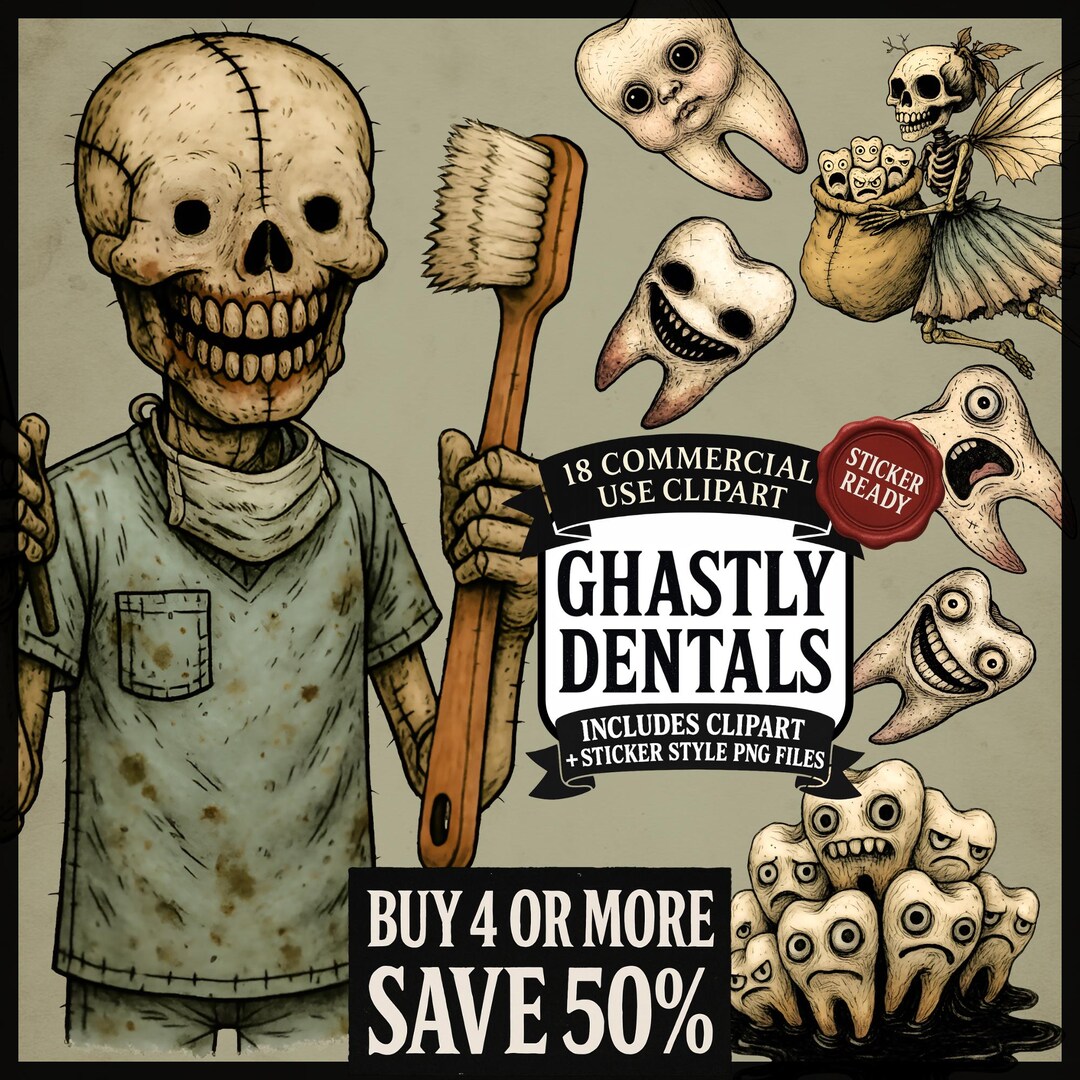 Tooth Horror Clipart PNG Bundle – Creepy Teeth, Dental Monsters ...