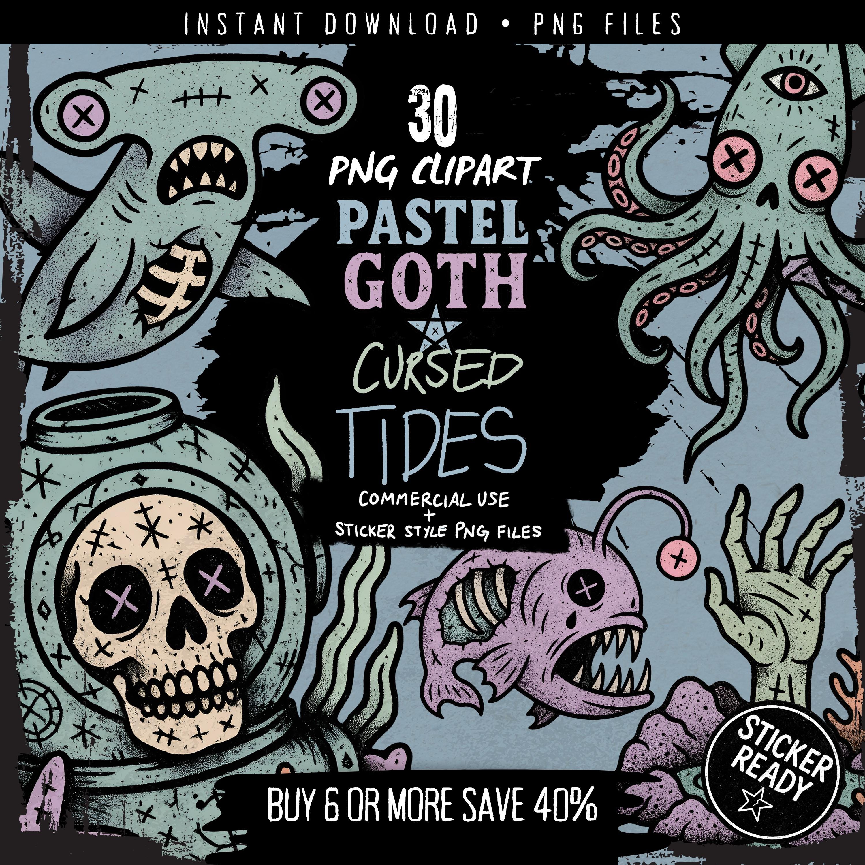 Haunted Ocean Pastel Goth Sea Witch Clipart – 30 Creepy Cute Beach Pngs ...