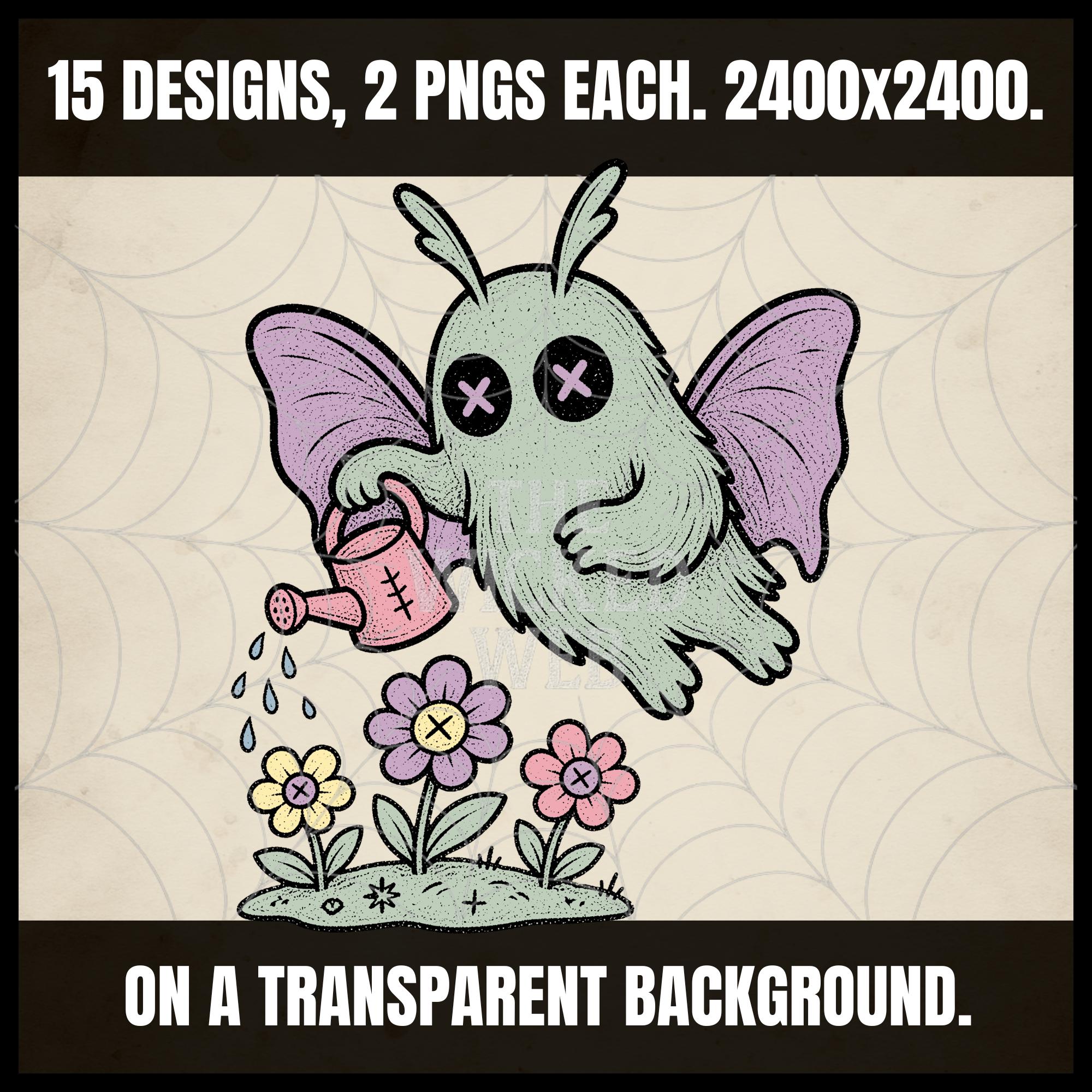 Pastel Goth Spring Floral Cryptid Clipart – Creepy Cute Mothman, Aliens ...