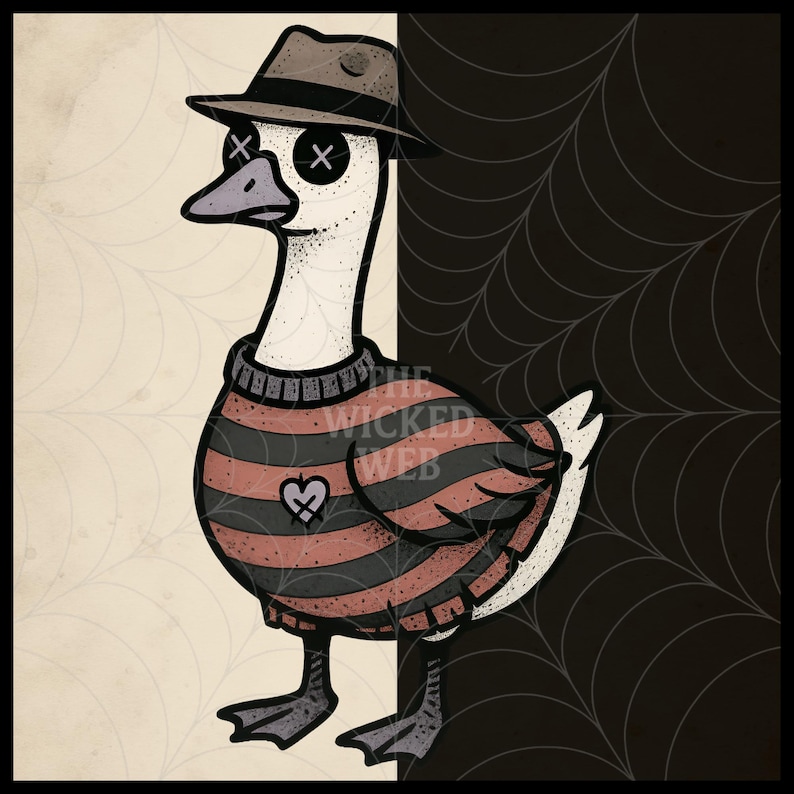 Paquete de imágenes prediseñadas de gansos espeluznantes: 16 imágenes PNG listas para usar como pegatinas con gansos disfrazados de fantasmas, sombreros de bruja, calabazas y esqueletos. imagen 6
