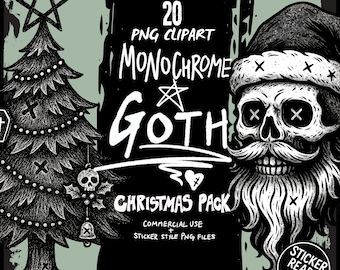Gothic Christmas PNG Bundle – 20 Dark Holiday Clipart, Horror Christmas Decor, Skull Santa Art, Creepy Cute Xmas Stickers, Skellymas Clipart