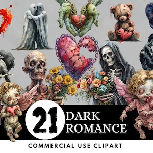21 horror romantiek clipart-griezelige en donkere gotische transparante png voor Valentijnsdag, jubilea, bruiloften, scrapbooking, webdesign