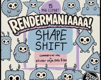 Pastel Goth Monster Clipart Bundle, 15 Creepy Cute Skull Creatures & Sticker PNGs