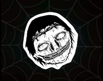 Original Goth Skull Vinyl Sticker, Waterproof Horror Laptop Decal, Black White Creepy Face Sticker, Emo Punk Halloween Spooky Decal Art