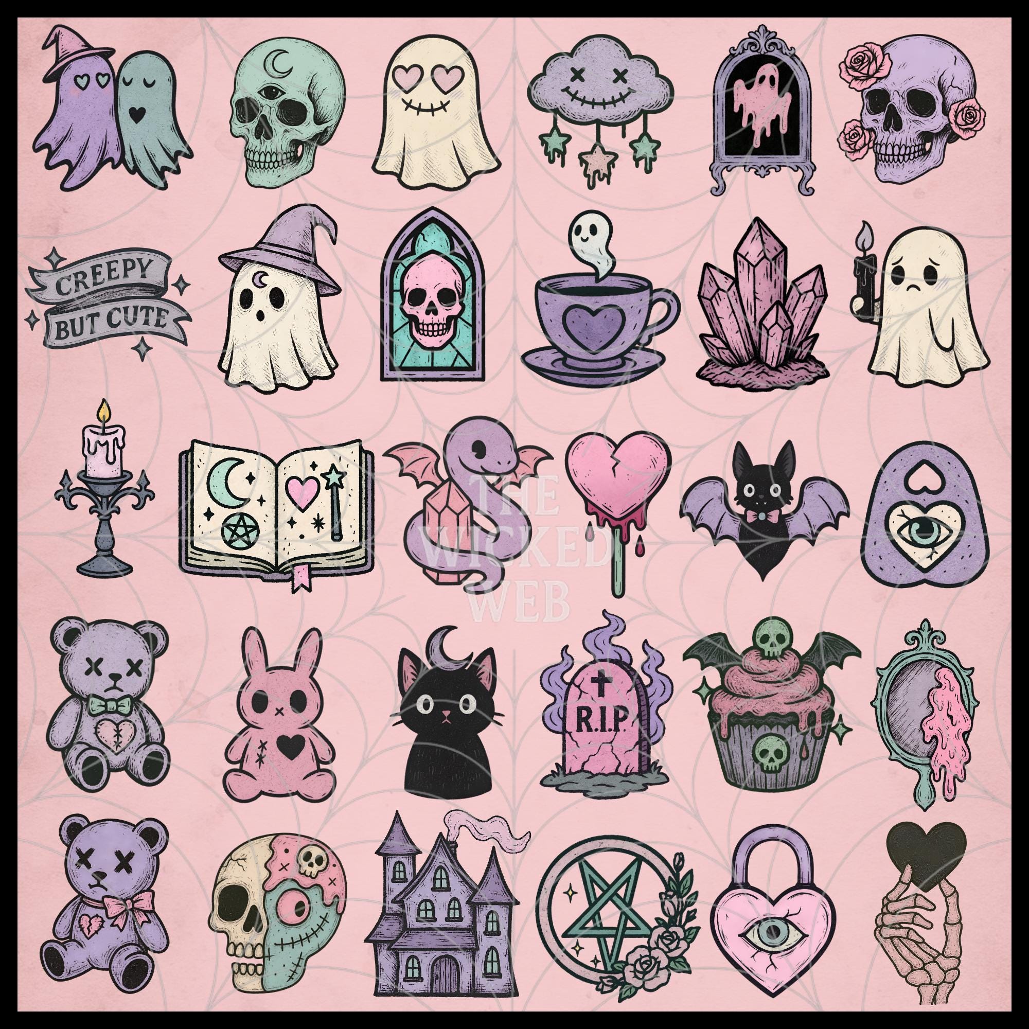 Creepy Cute Pastel Goth Clipart Bundle – Sticker-ready Pngs With Ghosts
