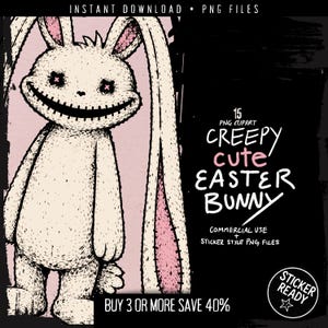 Spooky Easter Bunny PNG Bundle – 15 Creepy Cute Easter PNGs, Gothic Easter Clipart, Pastel Goth Bunny & Eggs Digital Download, Sticker Ready