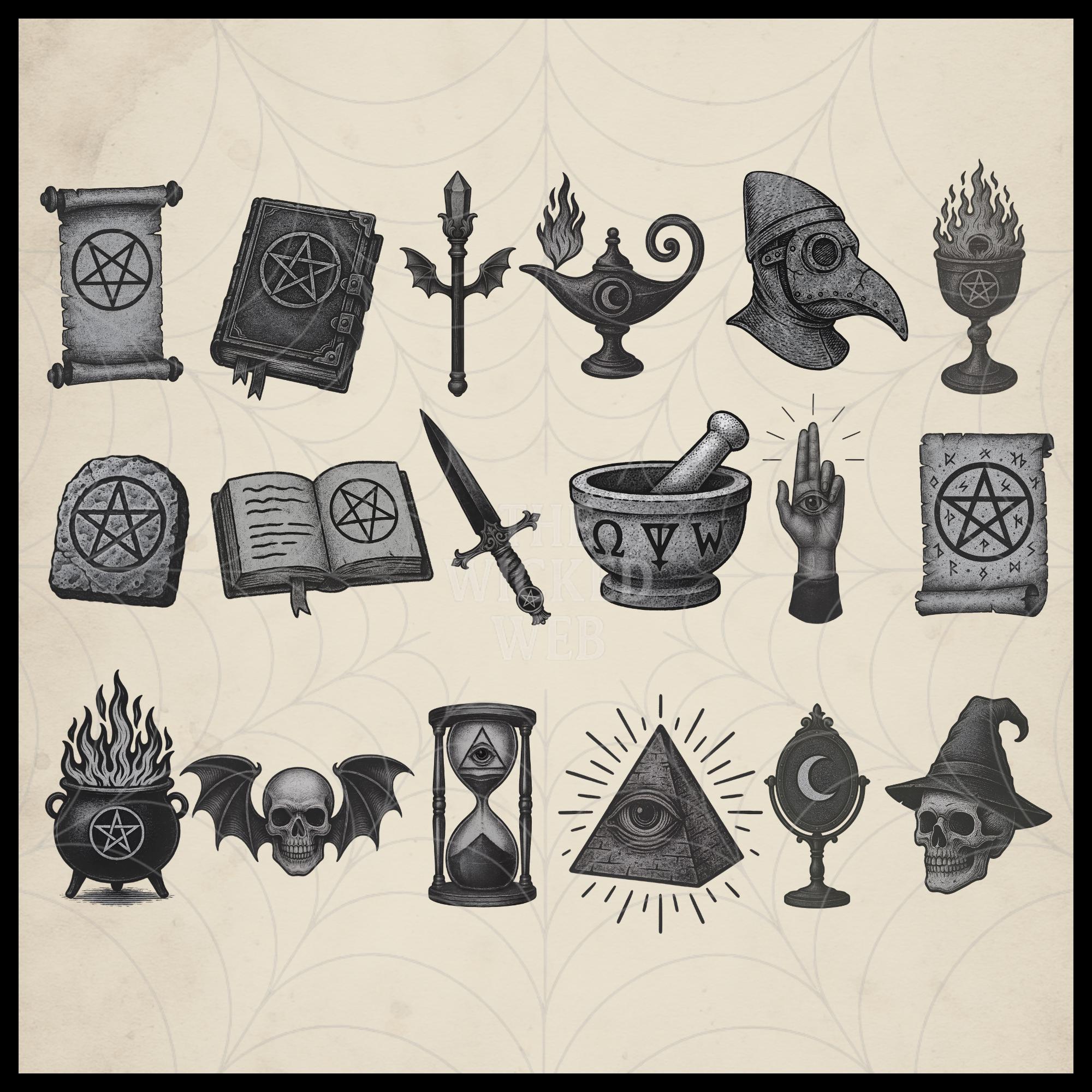 Occult Relics Clipart PNG Bundle – 18 Ritual Tools, Pentagrams ...