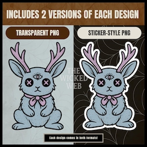 Pacchetto di clipart di creature gotiche pastello: Mothman, alieni, Nessie, Yeti, Jackalope e Chupacabra in versione inquietante e carina, file digitali stampabili in formato PNG. immagine 6
