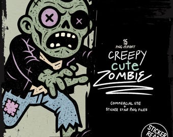 Creepy Zombie Clipart Bundle – Pastel Goth Kawaii PNG Graphics (Digital Download)