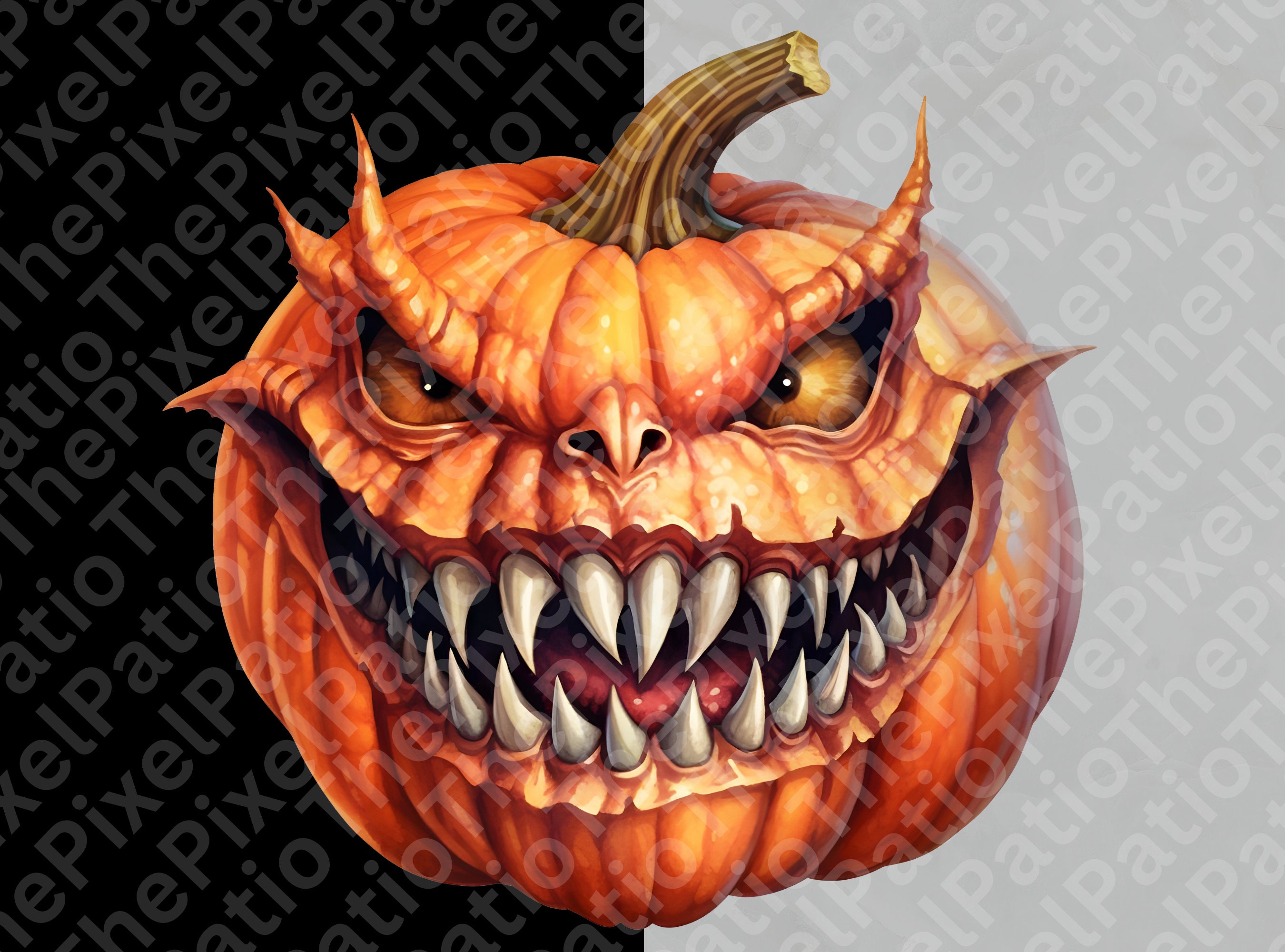 Scary Pumpkin Clipart Lovecraftian Gothic Illustrations of Demonic ...