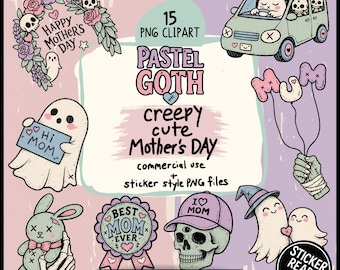 Pastel Goth Mother's Day Clipart Bundle, Spooky Mom PNG Graphics for Alternative Gifts