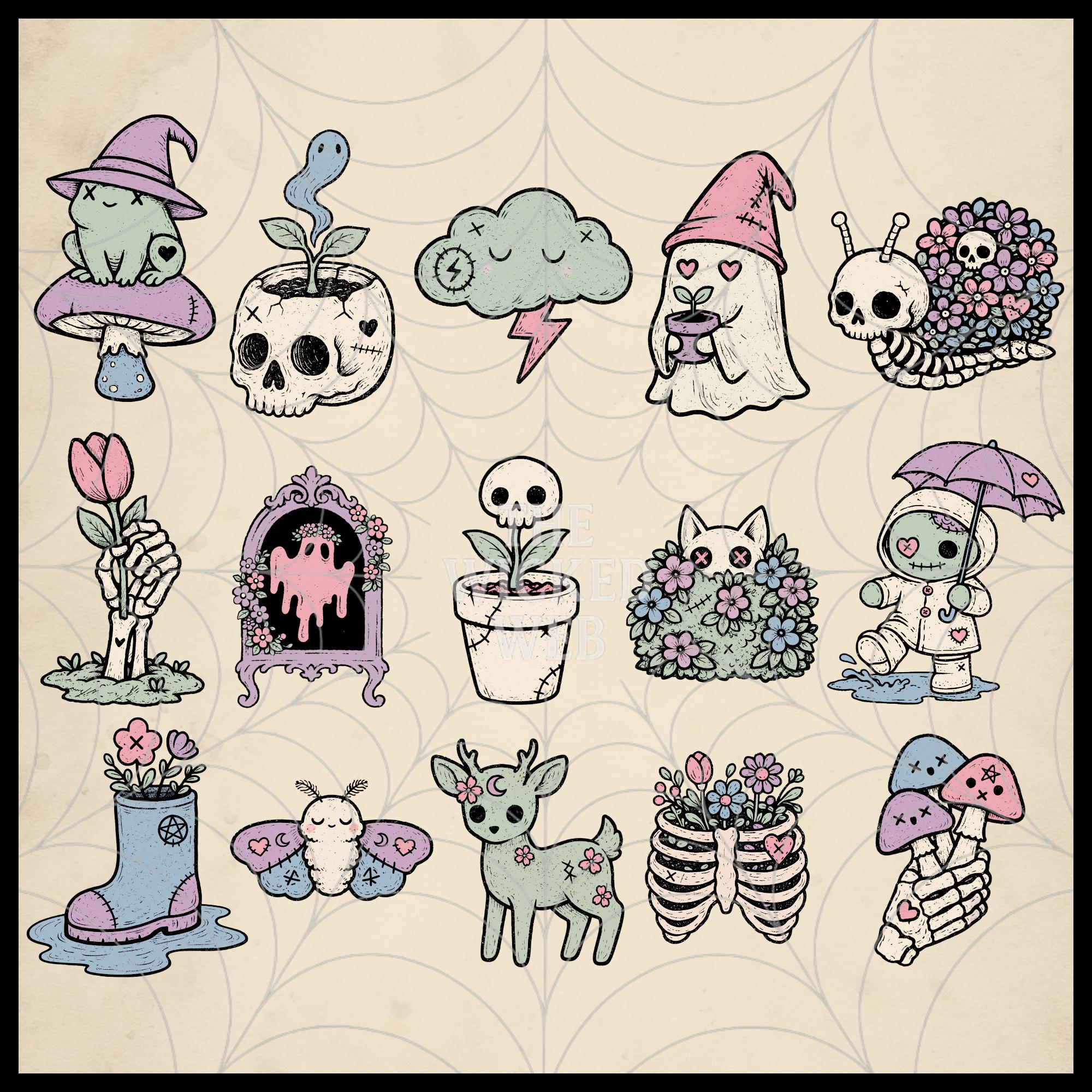 Pastel Goth Spring Clipart – 30 Creepy Cute Floral Goth Pngs for ...