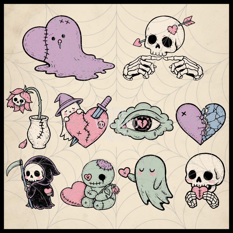 Pastel Goth Clipart PNG – Creepy Cute Skulls, Ghosts & Hearts | Gothic