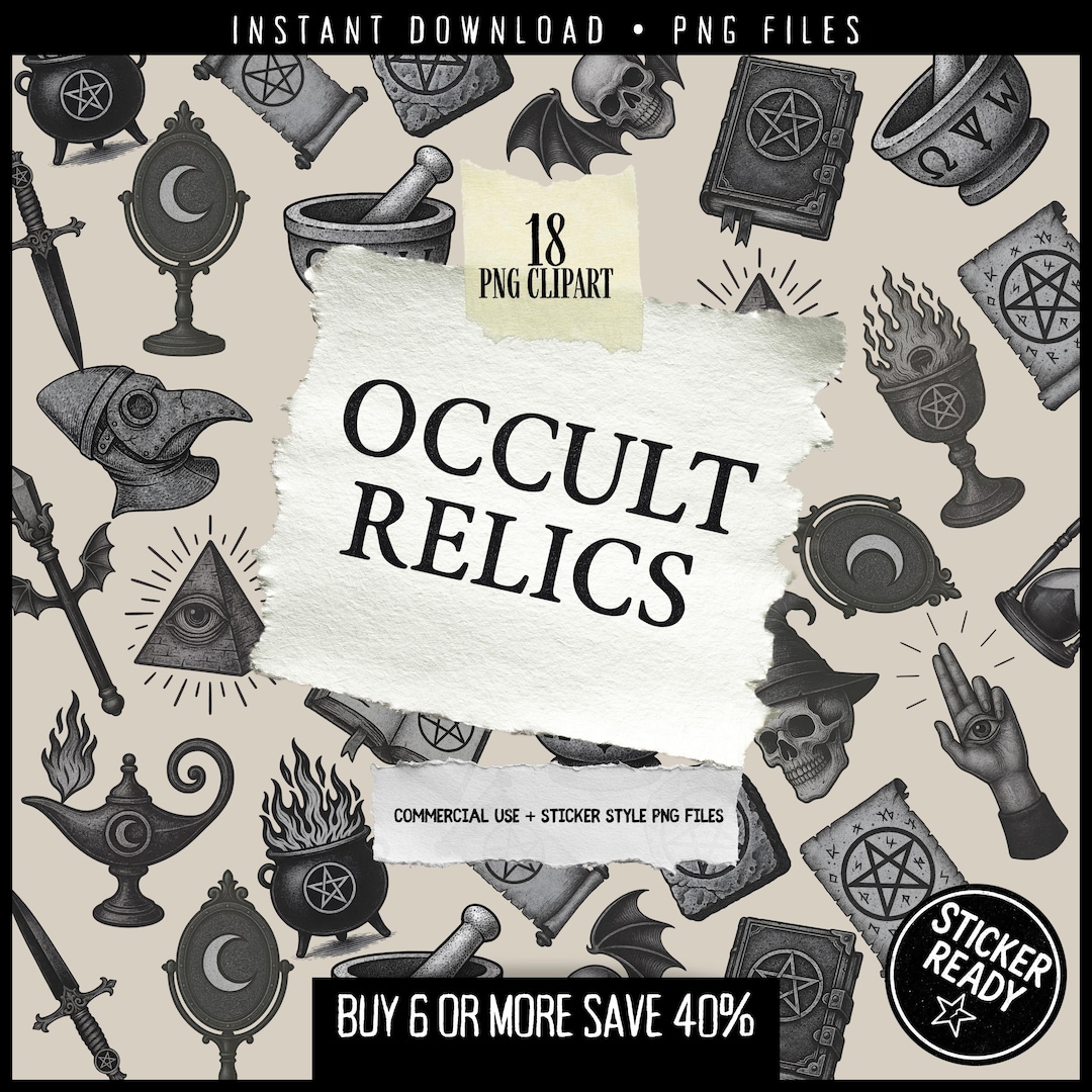 Occult Relics Clipart PNG Bundle – 18 Ritual Tools, Pentagrams ...