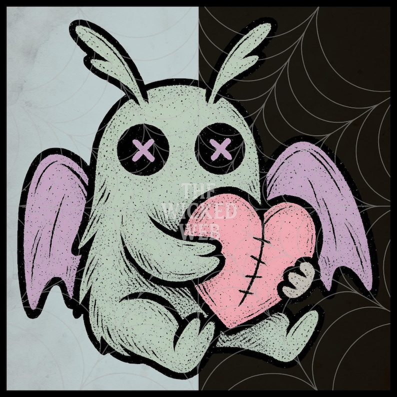 Pacchetto di clipart di creature gotiche pastello: Mothman, alieni, Nessie, Yeti, Jackalope e Chupacabra in versione inquietante e carina, file digitali stampabili in formato PNG. immagine 9