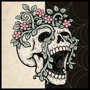 Pastel Goth Garden Clipart Bundle | 30 Halloween PNG Stickers | Gothic Cottagecore Skull Plants & Ghosts | Witchy Botanical Printable PNG image 9