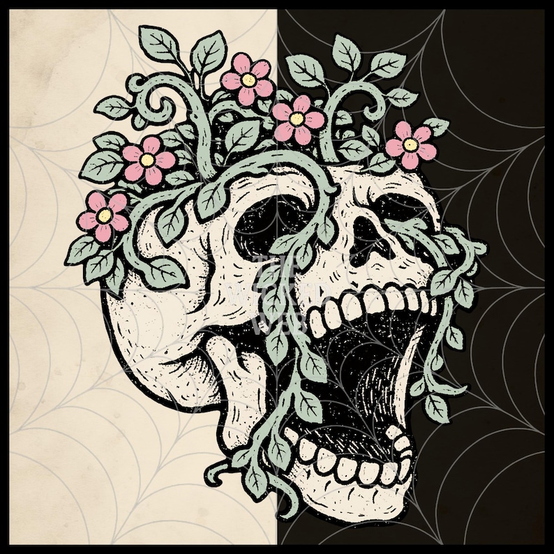 Pastel Goth Garden Clipart Bundle | 30 Halloween PNG Stickers | Gothic Cottagecore Skull Plants & Ghosts | Witchy Botanical Printable PNG image 9
