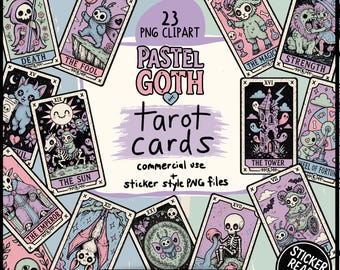 Imágenes prediseñadas de Tarot Pastel Goth, 22 Arcanos Mayores PNG, Reverso de Cartas, Pegatinas de Brujería de Halloween Espeluznantes y Lindas