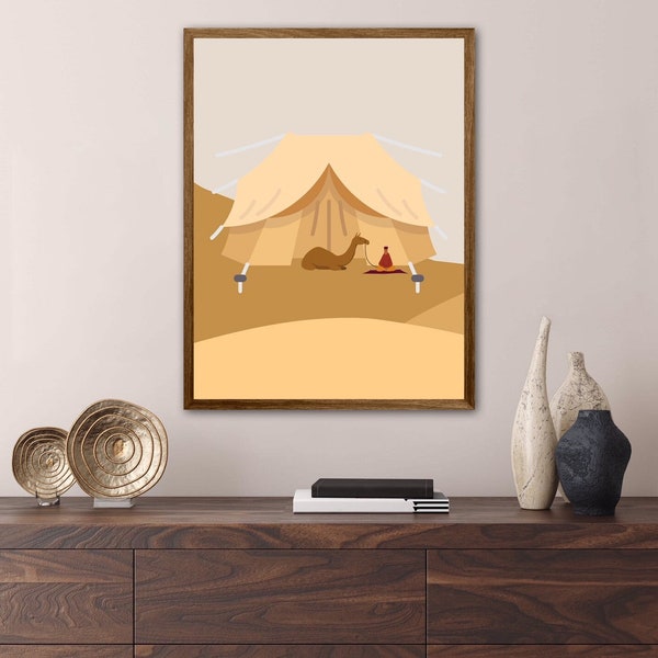 Art mural imprimable, Desert Camp Tent Bedouin Camel Print, Printable Poster, Modern Wall Art Decor, Abstract Prints, Boho, Retro