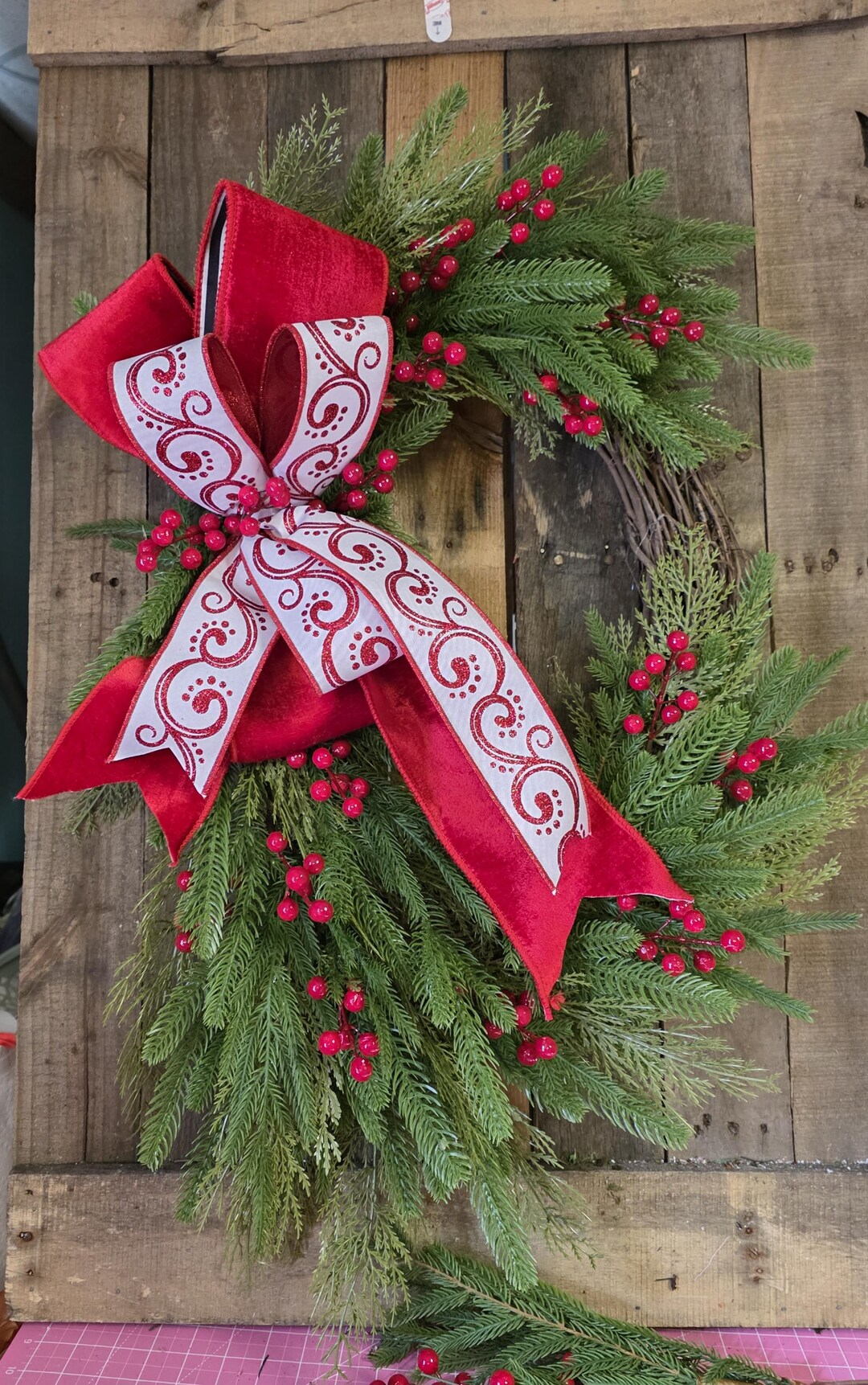Handmade Christmas Wreath: Red Bow & Berry Holiday Decor - Etsy