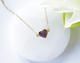 Necklace with heart charm and amethyst stone | Handmade Necklace | Gift for her | Birthday Gift | personalized necklace