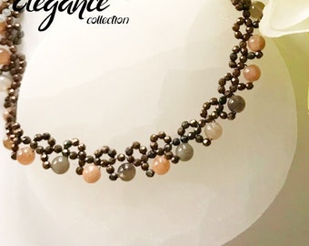''Elegance'' necklace in bronze spinel stones, black moonstones and micro glass beads | Handmade Necklace | Gift