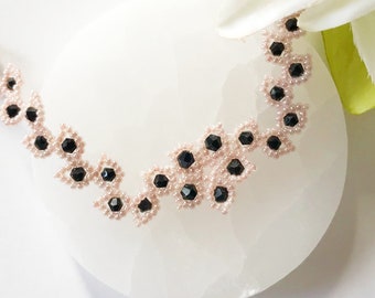 ''Elegance'' necklace in black crystal zircons and micro glass beads | Handmade Necklace | Gift for her | Birthday present