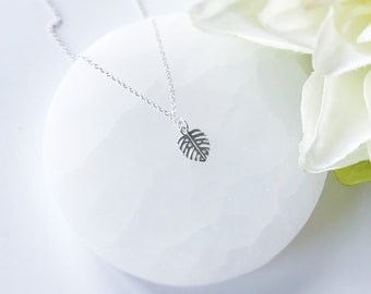 Sterling silver necklace and ''Monstera'' charm | Handmade Necklace | Gift for her | Personalized necklace